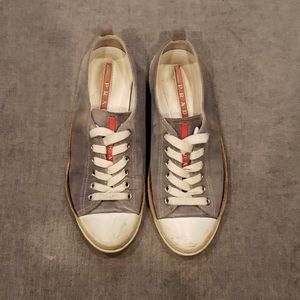 Prada Cap Toe Suede Sneakers Espadrille Detail